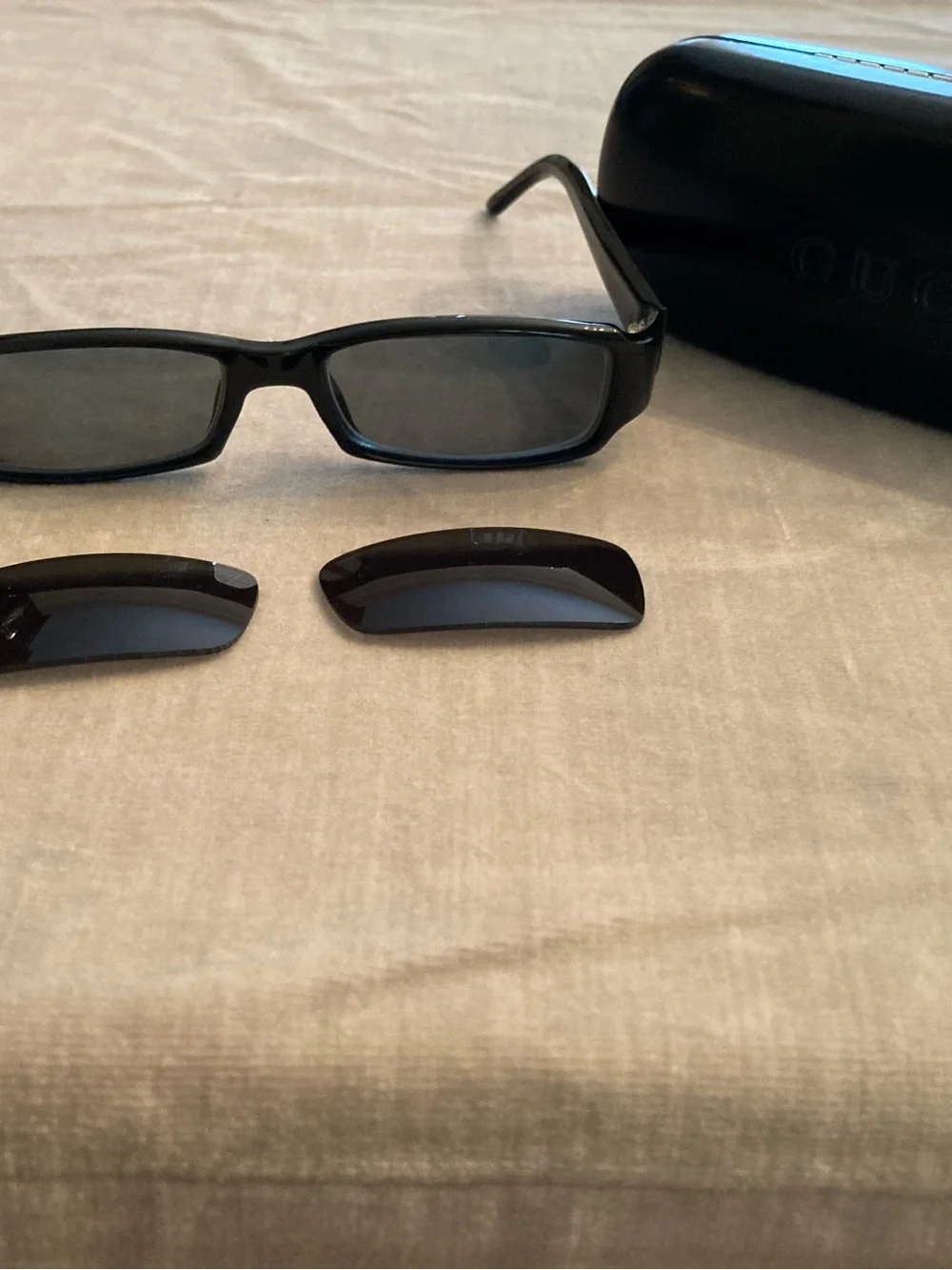 Gucci Black Rectangular Sunglasses with Extra Dark Replacement Lenses